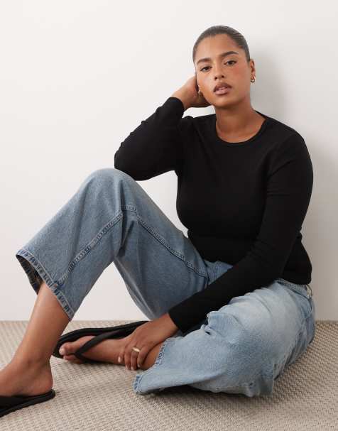 ASOS DESIGN Curve eng anliegendes Langarmoberteil in Schwarz - view 1