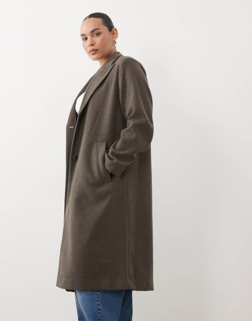 ASOS DESIGN Curve enkelknäppt överrock i taupe melange, 2 av 4