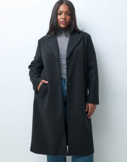 ASOS DESIGN Curve enkelrijige overjas in zwart, 2 van 4