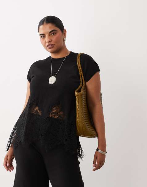 ASOS DESIGN Curve ensemble 2 pièces en maille compacte avec détail dentelle noir - view 1