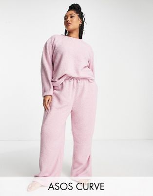 ASOS DESIGN Curve cosy lounge borg sweat & trouser set in pink - ASOS Price Checker