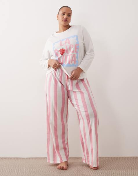 ASOS DESIGN Curve - Ensemble de pyjama avec pantalon et t-shirt oversize à manches longues et imprimé « Dolce vita » - view 1