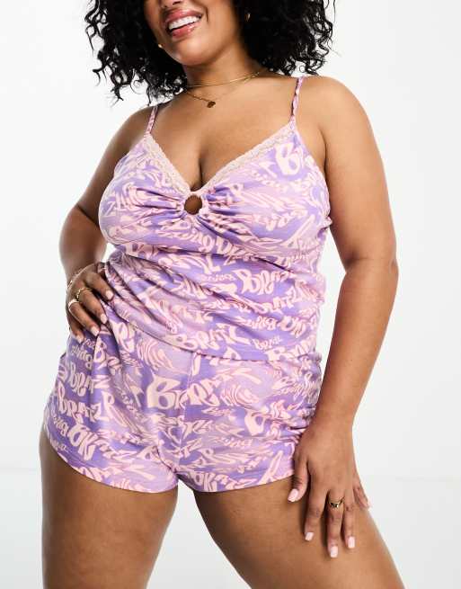ASOS DESIGN Curve - Ensemble de pyjama Bratz avec caraco à anneau et short - Violet