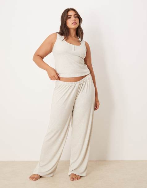 ASOS DESIGN Curve - Ensemble de pyjama côtelé à assortir - Beige - view 1