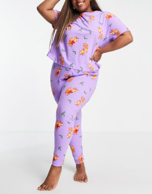 ASOS DESIGN Curve - Ensemble de pyjama de Noël à motif rennes avec legging et t-shirt - Violet, 4 de 4