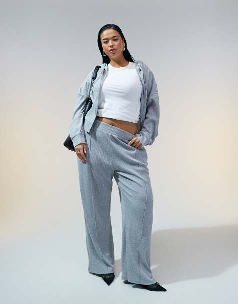 ASOS DESIGN Curve - Ensemble gaufré avec sweat à capuche et pantalon de jogging - Gris chiné - view 1
