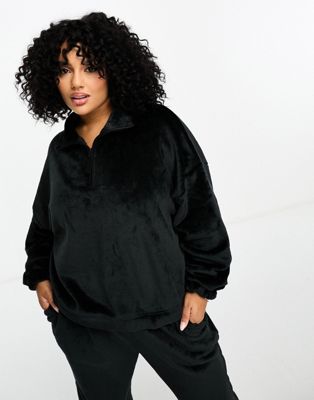 ASOS DESIGN Curve lounge super soft fleece zip up sweat & jogger set in black - ASOS Price Checker