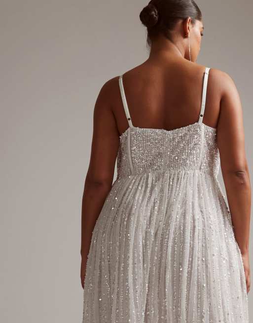 ASOS DESIGN Curve Esme embellished corset cami wedding dress with full skirt in ivory