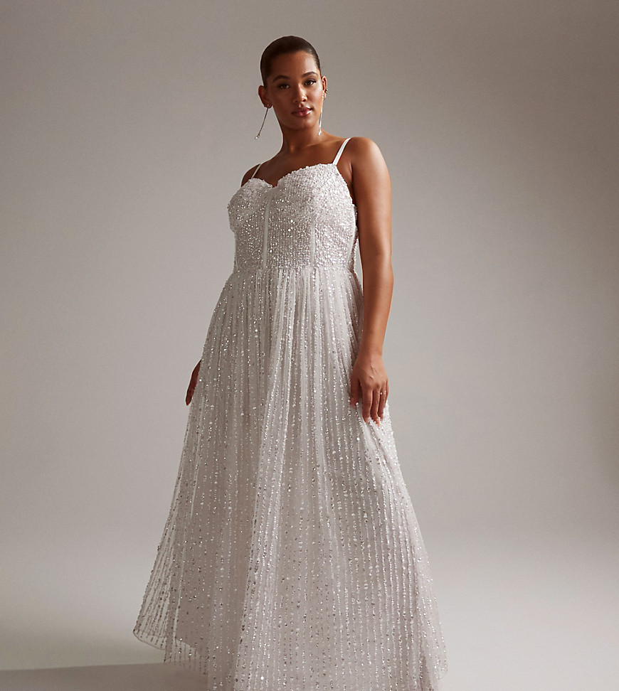 ASOS DESIGN Curve Esme embellished corset cami wedding dress with full skirt in-White