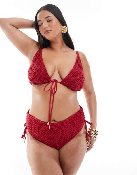 ASOS DESIGN Curve Este charm crochet bikini in red - view 1