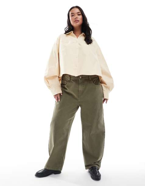 ASOS DESIGN Curve everyday barrel jean in khaki - view 1