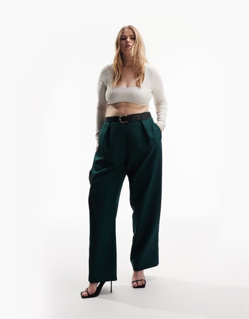ASOS DESIGN Curve – Everyday – Mörkgröna, slouchy byxor i pojkmodell
