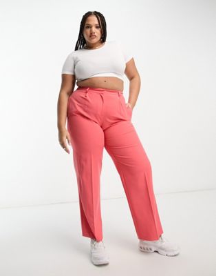 Asos Curve Asos Design Curve Everyday Slouchy Boy Pants In Coral-red