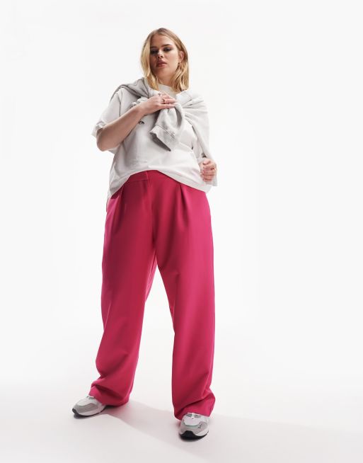 ASOS DESIGN elastic waist side stripe pants in pink with stone