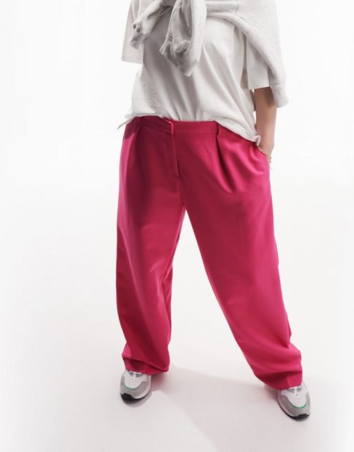 ASOS DESIGN elastic waist side stripe pants in pink with stone