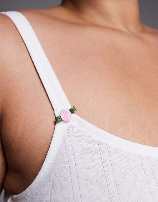 ASOS DESIGN Curve Evie pointelle bralet with rosebud trim in white, 3 of 4