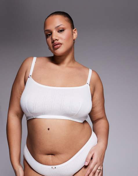 ASOS DESIGN Curve – Evie – Vita, pointellestickade trosor med rosknopp - view 1