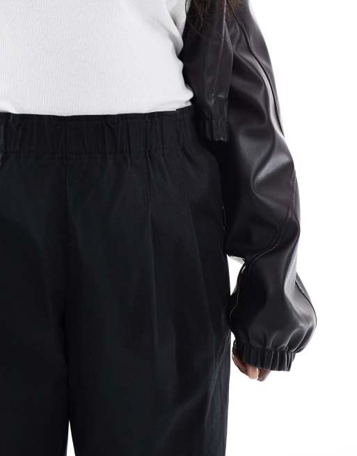 ASOS DESIGN Curve exaggerated pull on wide leg pants in washed black, 3 of 5