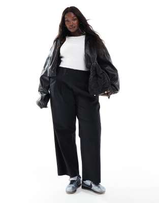 ASOS DESIGN ASOS DESIGN Curve exaggerated pull on wide leg trouser in washed black