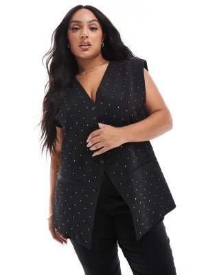 ASOS DESIGN Curve exaggerated shoulder hotfix vest-Black