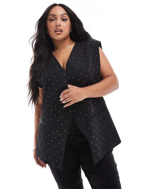 ASOS DESIGN Curve exaggerated shoulder hotfix vest