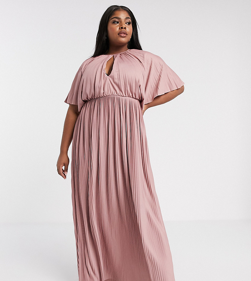ASOS DESIGN Curve - Exclusieve lange jurk met cape en geplooide rok in roze