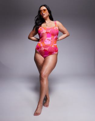 Asos Curve Asos Design Curve Exclusive Arina Ultimate Revenge Sculpting Square Neck Swimsuit