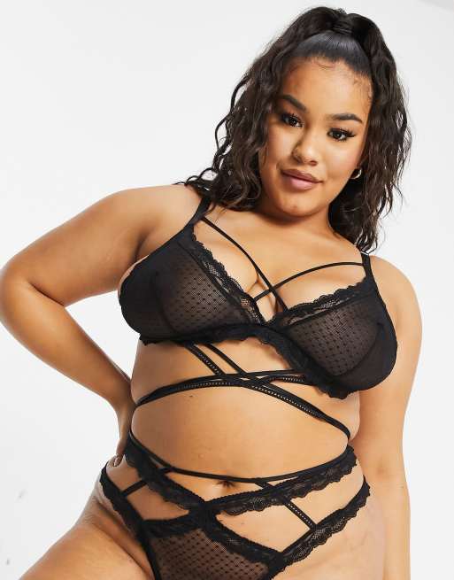 ASOS DESIGN Curve exclusive Asli strappy thong in black