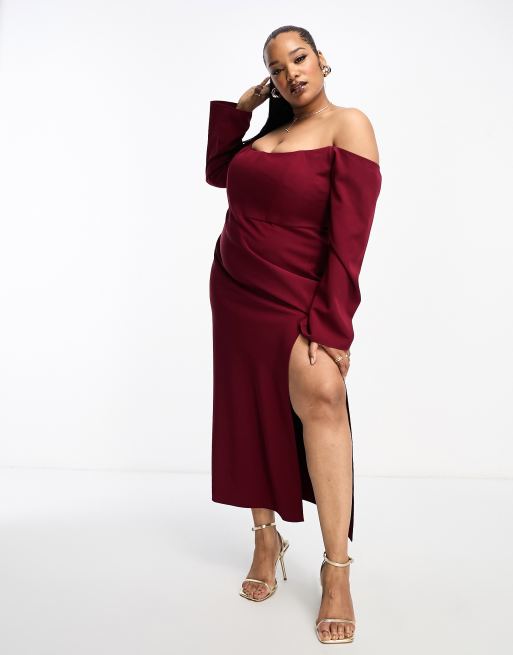 ASOS DESIGN cowl satin corset maxi dress in wine