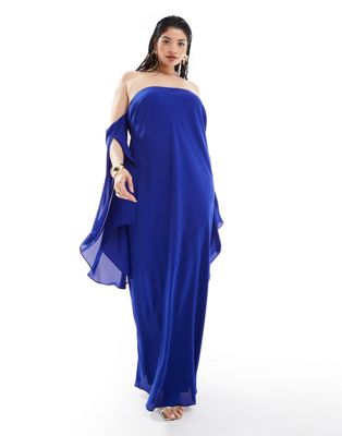 Asos Curve Asos Design Curve Exclusive Bardot Maxi Dress With Exaggerated Split Sleeve In Cobalt Blue