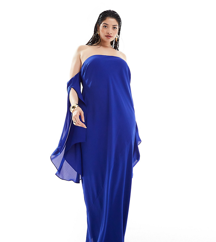 ASOS DESIGN Curve exclusive bardot maxi dress with exaggerated split sleeve in cobalt blue