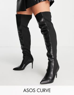 Asos Design Curve Exclusive Blossom Heeled Over The Knee Boots In Black