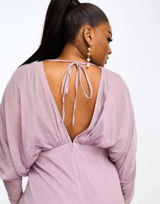 ASOS DESIGN Curve exclusive chiffon batwing sleeve mini dress in lilac