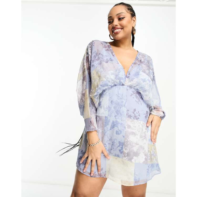 ASOS DESIGN Curve exclusive chiffon batwing sleeve mini dress in