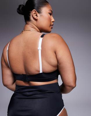 Shop Asos Curve Asos Design Curve Exclusive Contrast Binding Skinny Bikini Crop Top