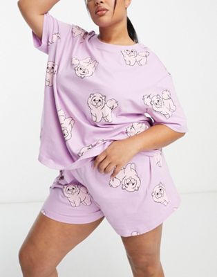 ASOS DESIGN Curve exclusive dog oversized tee & short pyjama set in lilac