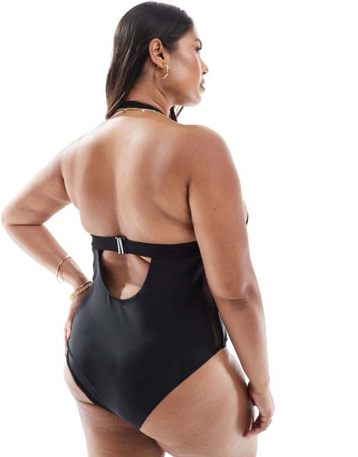 ASOS DESIGN Curve - Exclusive Katie May - Costume da bagno con inserto a rete nero, 2 di 4