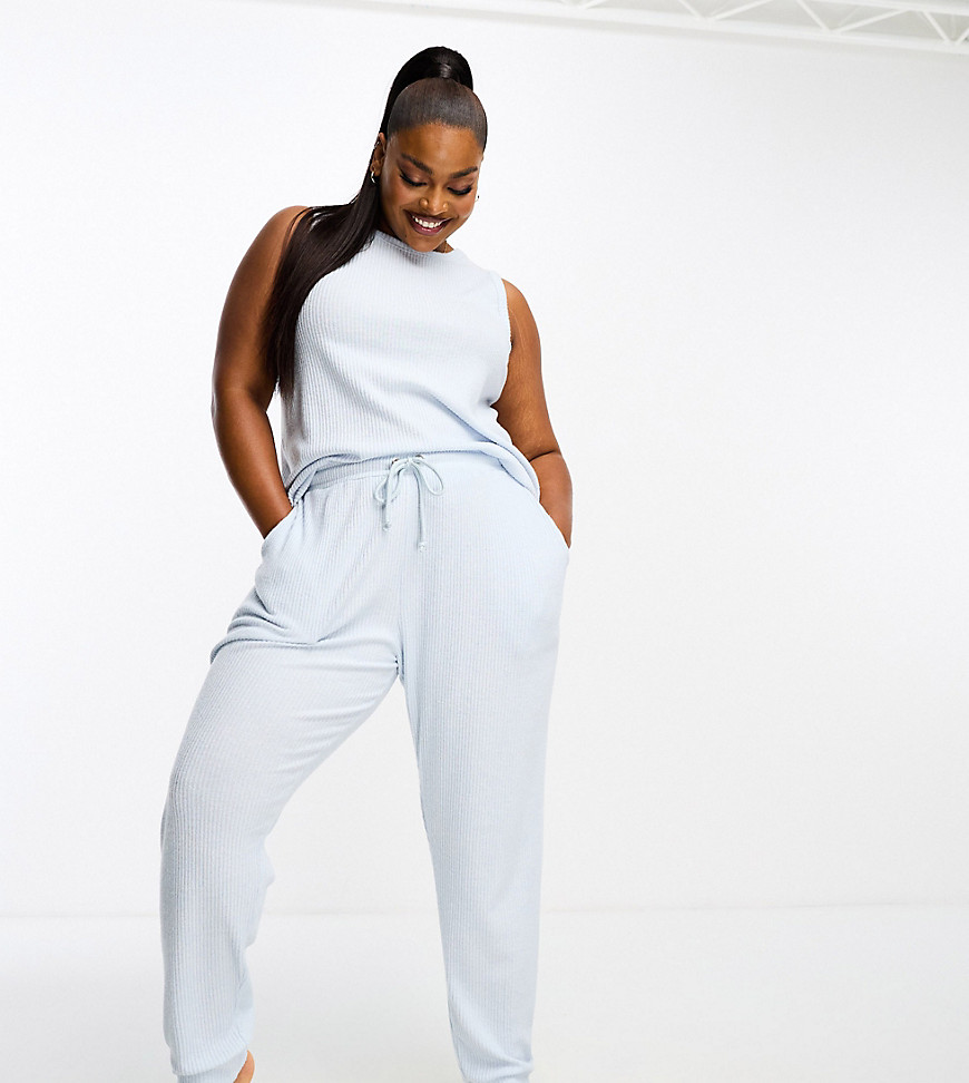 Asos Curve Asos Design Curve Exclusive Lounge Super Soft Rib Oversized Tank Top And Sweatpants Set In Blue