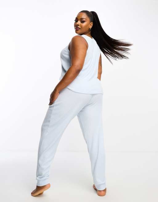 ASOS DESIGN Curve exclusive lounge super soft rib oversized tank top and  sweatpants set in blue