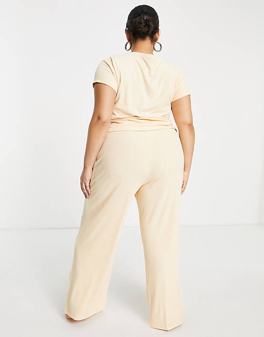  Curve exclusive lounge super soft rib tee & trouser set in yellow 