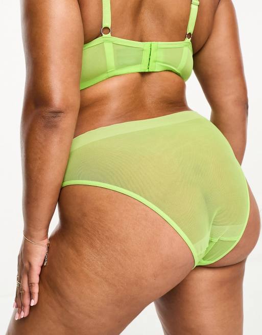 ASOS DESIGN Maddy clean mesh high waist thong in bright lime