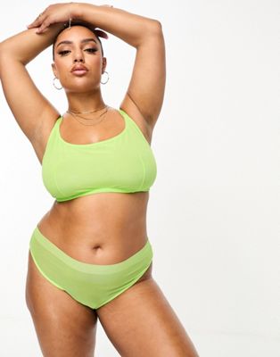 ASOS DESIGN Curve Exclusive Maddy clean mesh high waisted brazilian brief in bright lime-Green