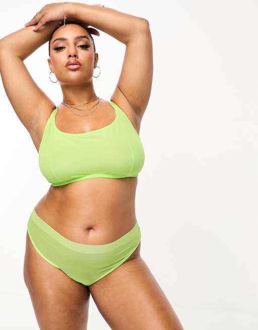 ASOS DESIGN Curve Exclusive Maddy clean mesh high waisted brazilian briefs in bright lime