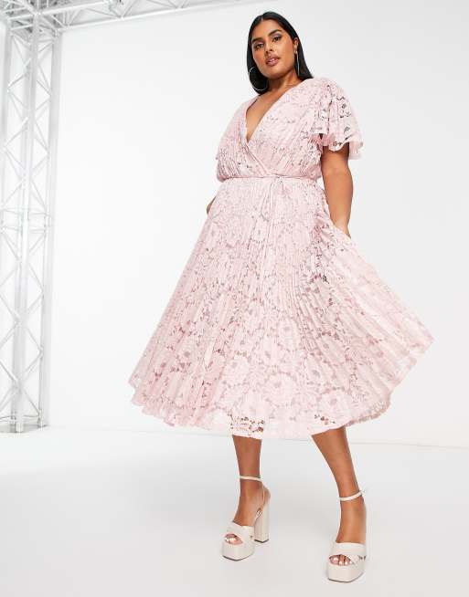 ASOS DESIGN Curve – Exclusive – Marinblå, plisserad midiklänning i spets med knytdetalj, 4 av 4