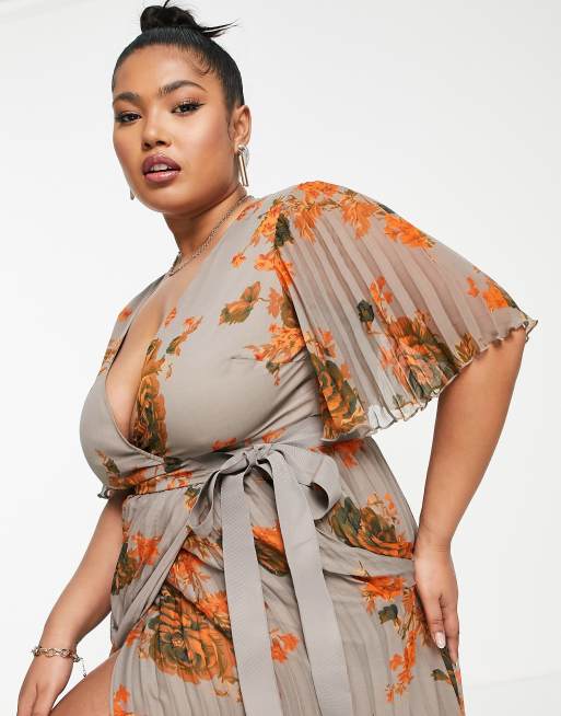 Asos curve kimono 2024 pleated maxi dress