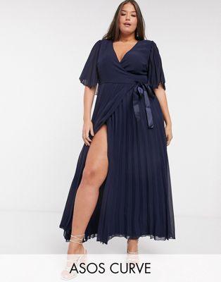 ASOS DESIGN Curve exclusive maxi dress with kimono sleeve and tie waist in pleat - ASOS Price Checker