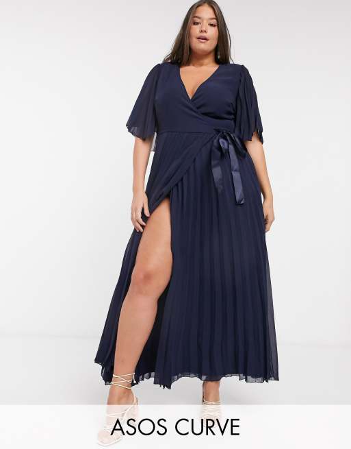 ASOS DESIGN Curve exclusive maxi dress with kimono sleeve and tie waist in pleat