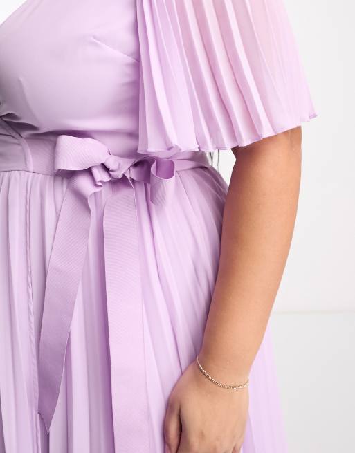 ASOS DESIGN Curve exclusive midi dress with kimono sleeve and tie waist in pleat in lilac