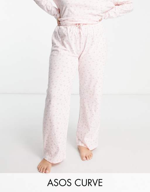 ASOS DESIGN Curve Exclusive – Mieszaj i łącz – Różowe spodnie od piżamy w drobne serduszka