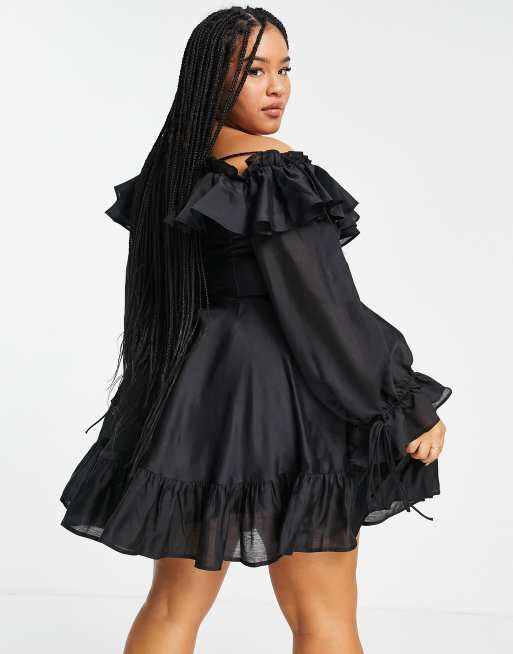 Asos black ruffle dress sale